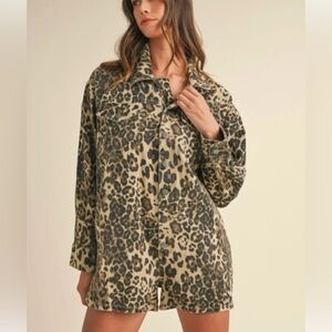Anthropologie Mable Leopard print denim romper